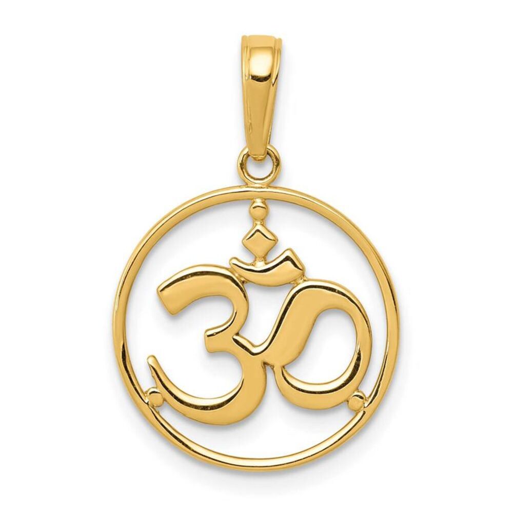 14k Yellow Gold OM Yoga Symbol Pendant, 16mm